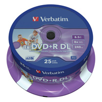 Verbatim DVD+R 8.5GB DOUBLE LAYER 8X CAKE 25 PRINTABLE